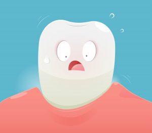 Cartoon tooth aghast at receding gums